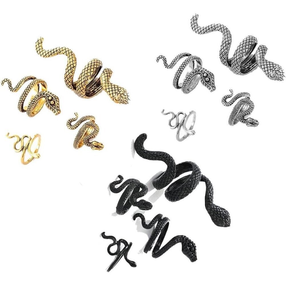 Vintage Snake Ring Set 12 Pcs Metal Affordable Jewelry for Women